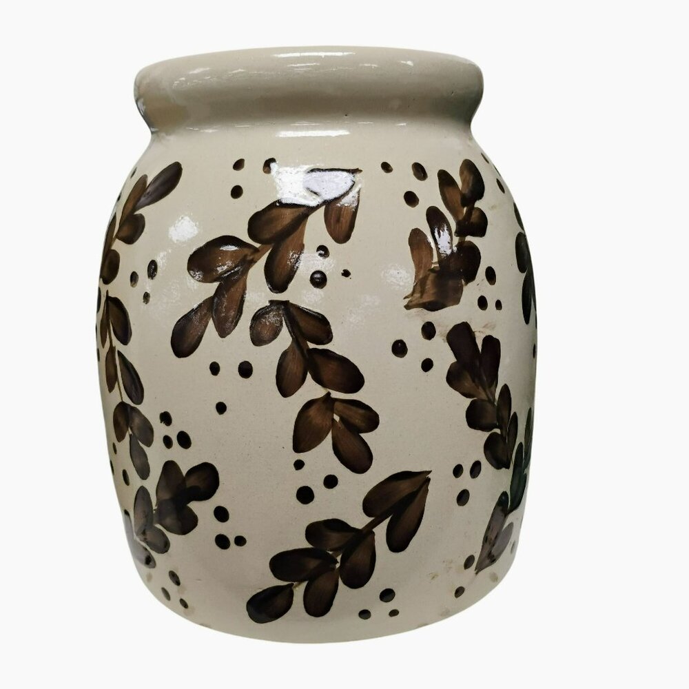 Beaumont Brothers Pottery Crock, Brown Leaves Salt Glaze Stoneware BBP Vintage